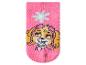 Chaussettes roses avec un personnage de chien de dessin animé et une fleur bleu clair.
