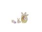 Ensemble de jouets de Pâques avec figurine de lapin, panier d'œufs et maison en forme d'œuf.