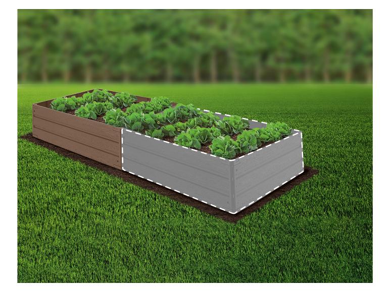 Légumières en plastique, brun et gris, plantées de choux.