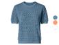 Pull femme à manches courtes en maille ajourée bleu ciel