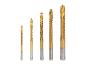 Ensemble de cinq forets dorés, de tailles variées, avec des tiges cannelées.