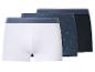 Lot de 3 boxers pour hommes : blanc, bleu marine à motifs de voiliers et bleu marine uni.