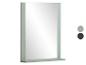 Miroir de salle de bain vert avec étagère, également disponible en gris.