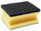 Éponge de cuisine double face avec une couche jaune et une couche abrasive noire.