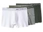 Trois boxers blancs, gris et verts avec des coordonnées sur la ceinture