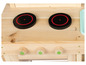 Cuisine en bois pour enfants avec deux plaques de cuisson et des boutons.