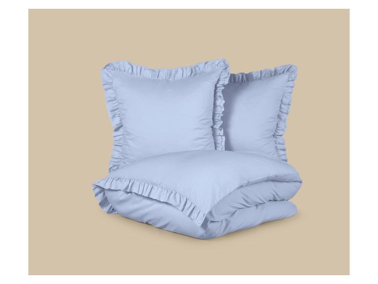 Parure de lit bleu clair avec housse de couette et oreillers à volants
