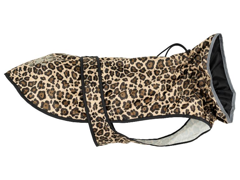 Imperméable pour chien à imprimé léopard avec liserés noirs et capuche à cordon