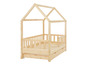 Lit enfant en bois avec toit en forme de maison et tiroirs