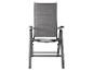 Chaise pliante grise en aluminium et tissu.