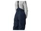 Personne portant un pantalon de ski bleu marine à bretelles et un haut gris.
