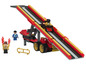 Ensemble Lego avec un camion rouge avec remorque et une voiture de course jaune