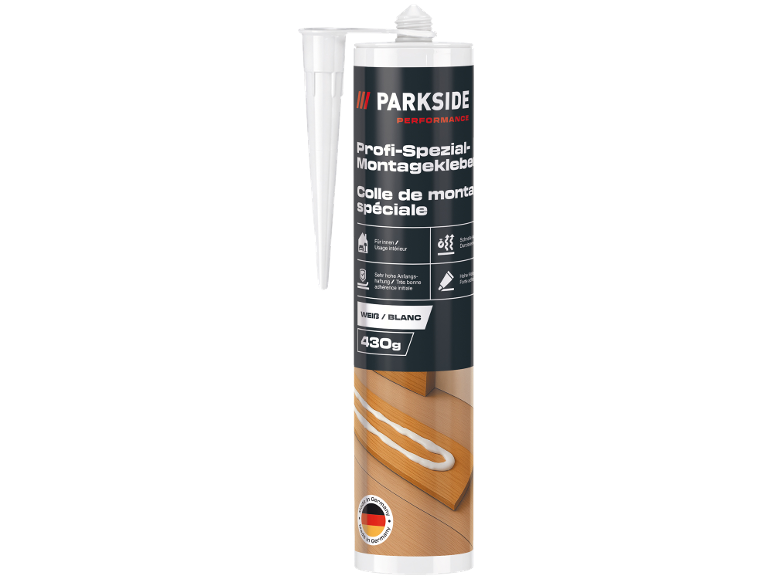 Cartouche de colle de montage blanche de 430g pour usage intérieur.