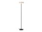 Lampadaire noir avec un abat-jour beige et une base ronde.
