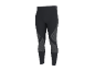 Legging de sport noir avec détails rayés gris.