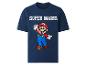 T-shirt bleu foncé à manches courtes avec personnage de dessin animé et texte 'SUPER MARIO'