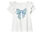 T-shirt blanc pour enfant avec volants et imprimé nœud.
