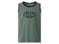 Débardeur vert avec imprimé 'ATHLETIC 1986' et bordure bleu marine.