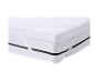 Surmatelas blanc avec motif matelassé et détail de fermeture éclair noire.