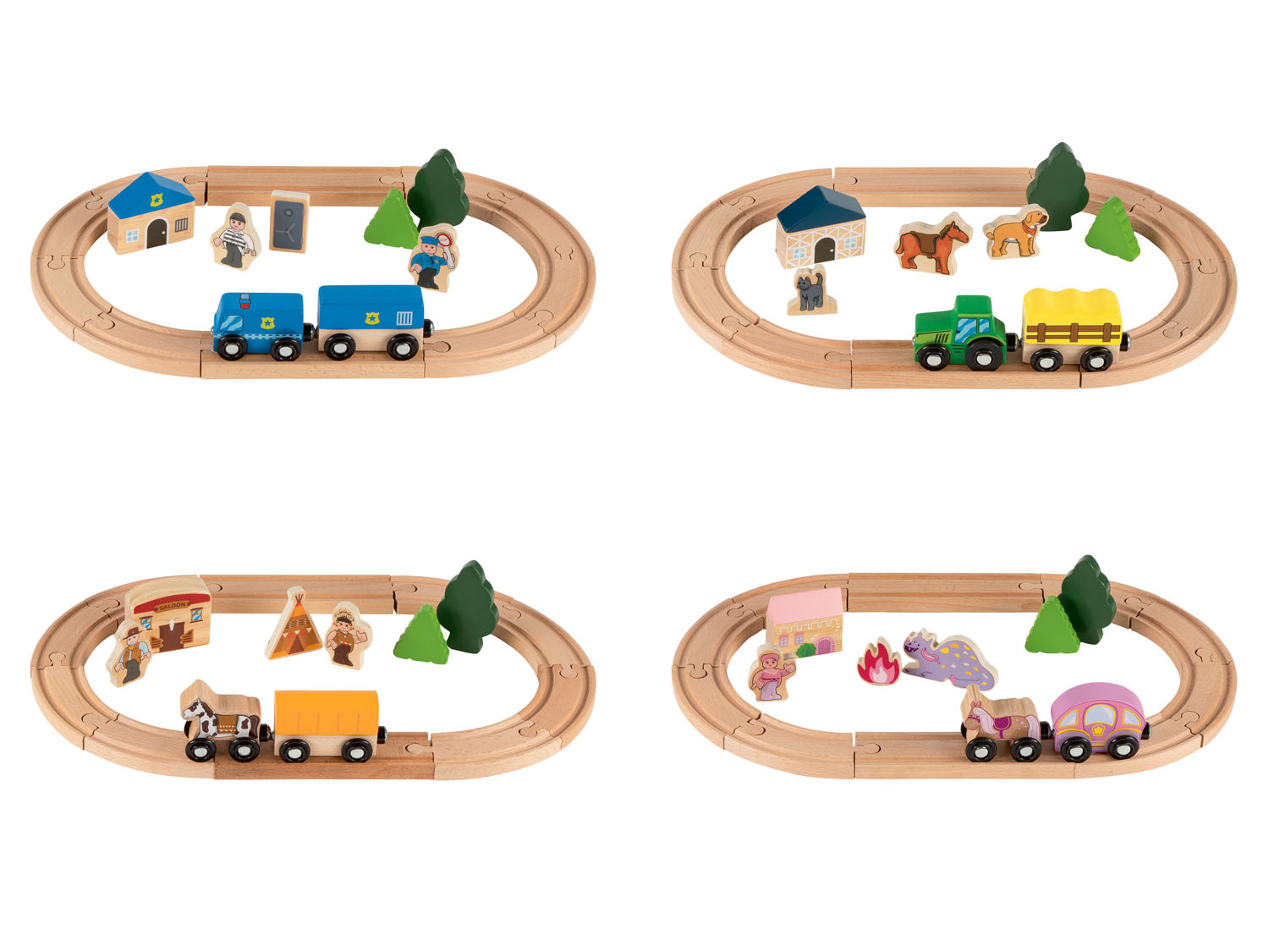 Playtive Kit ferroviaire en bois, 18 pièces