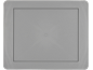 Gros plan d'un couvercle de récipient rectangulaire en plastique gris clair avec un bord surélevé.