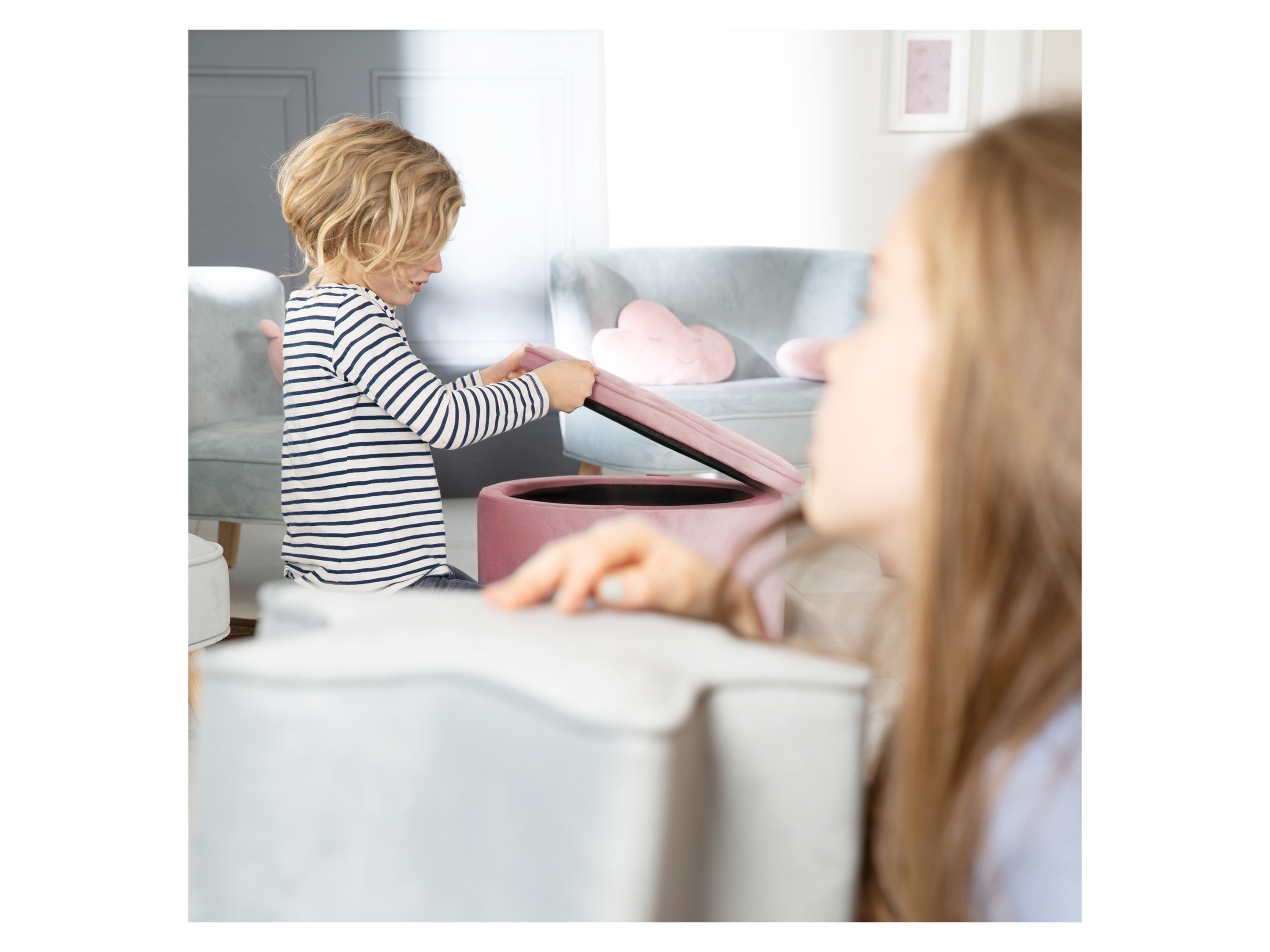 roba Pouf Coffre Ovale en Velours pour Chambre Enfant "Lil Sofa" Tabouret Avec Coffre de Rangement - vue 7