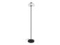 Lampadaire moderne avec abat-jour en verre transparent.