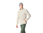 Homme en veste polaire beige, pantalon vert et bonnet gris