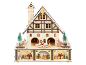 Maison de Noël lumineuse en bois avec Père Noël, rennes et sapins