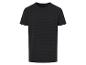 T-shirt noir à rayures fines, style minimaliste.