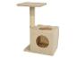 Tour à chat beige avec plateforme, tube à gratter et cube-cabanon.