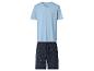 Pyjama homme: t-shirt bleu clair col en V et short bleu foncé à motif vagues.