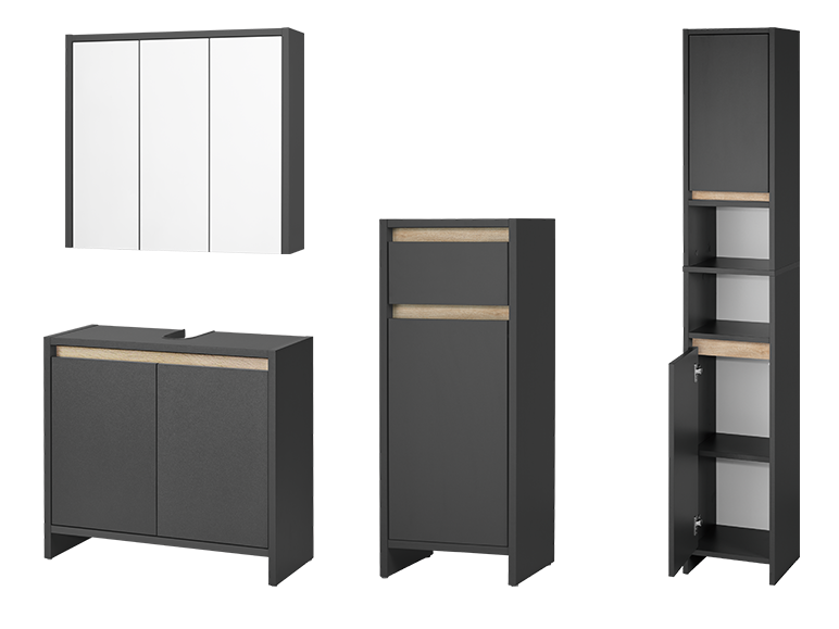 Ensemble de meubles de salle de bain anthracite avec accents en bois