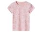 T-shirt rose pour enfant à manches courtes avec motif floral et cœurs.