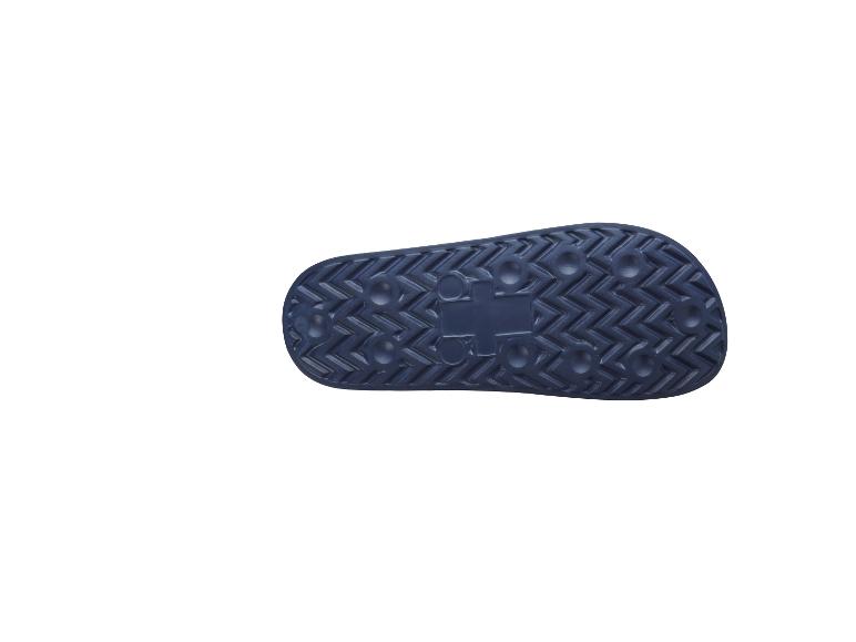 Semelle de sandale de piscine bleue avec motif antidérapant.