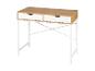 Bureau en bois clair avec deux tiroirs blancs et un cadre en métal blanc