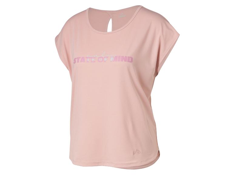 Un t-shirt rose de Crivit avec le texte 'Calm state of mind'.