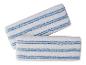 Deux serpillières en microfibre blanches avec des rayures bleues.