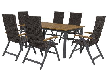 LIVARNO home Ensemble tressé « Valencia », 7 pièces - table standard et 6 fauteuils pliants