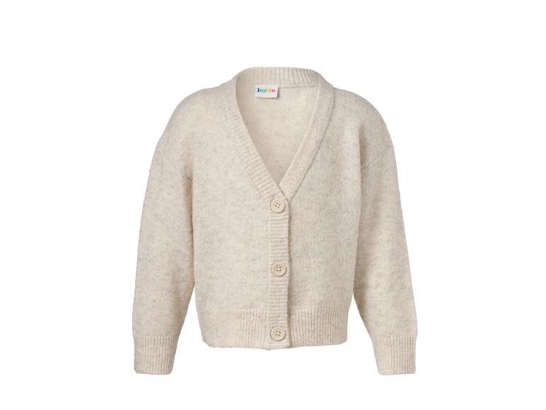 Cardigan en maille à manches longues beige clair avec boutons et col en V.