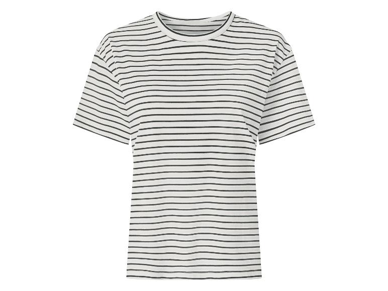 T-shirt rayé blanc à manches courtes et col rond.