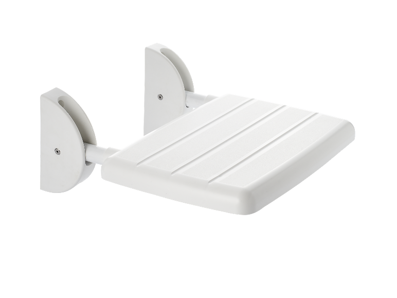 Tabouret de douche blanc pliable.
