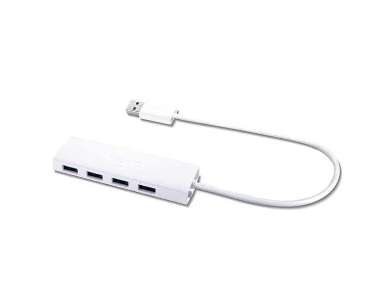 Un hub USB blanc à quatre ports de la marque TRONC.