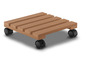 Un support de plante en bois sur roulettes