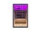 Sauna infrarouge avec porte vitrée et éclairage violet.
