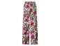 Pantalon large femme à motif tropical d'hibiscus roses et de feuilles vertes.