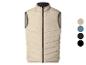 Gilet matelassé pour homme beige avec fermeture éclair et bordure noires, présenté avec des options de couleur.