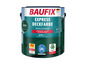 Un seau de peinture verte Baufix Express Deckfarbe pour le bois et la maçonnerie.