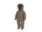 Combinaison de neige marron pour bébé avec capuche et emblème d'ours.
