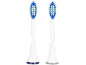 Deux têtes de brosse à dents électrique avec des poils bleus, blancs et verts